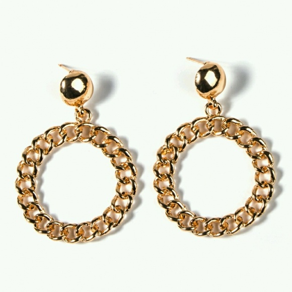 Cuban Link Hoop Drop Earrings - Picture 4 of 7